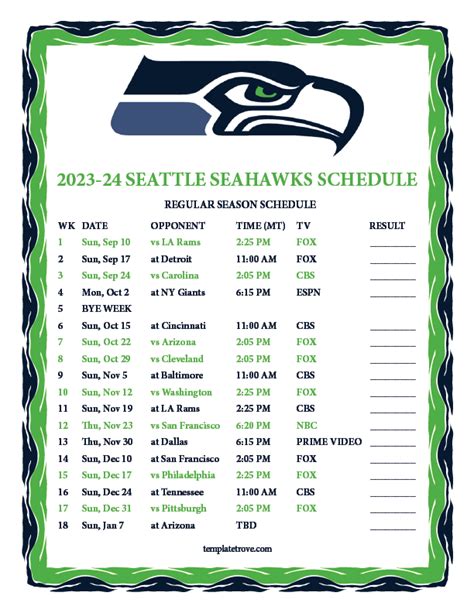 seattle seahawks schedule 2023